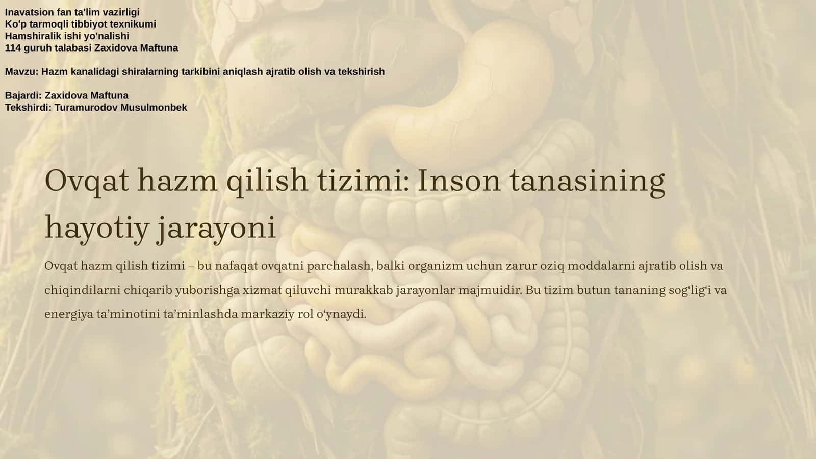 Ovqat hazm qilish tizimi: Inson tanasining hayotiy jarayoni 1