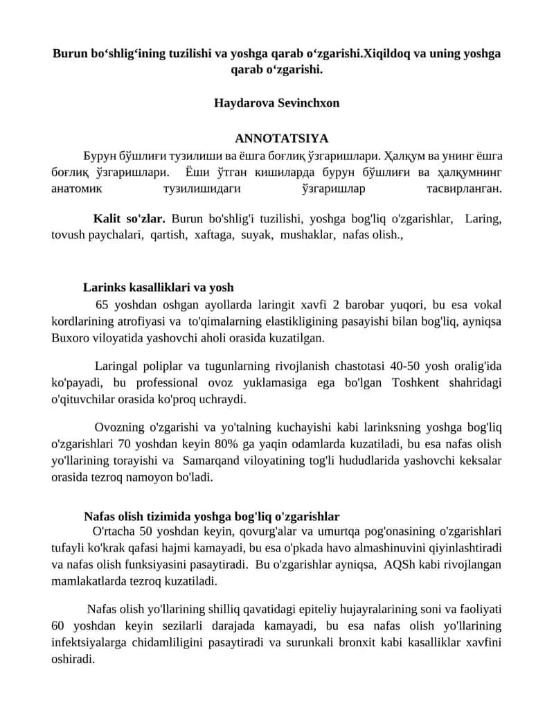 Burun boʻshligʻining tuzilishi va yoshga qarab oʻzgarishi 1