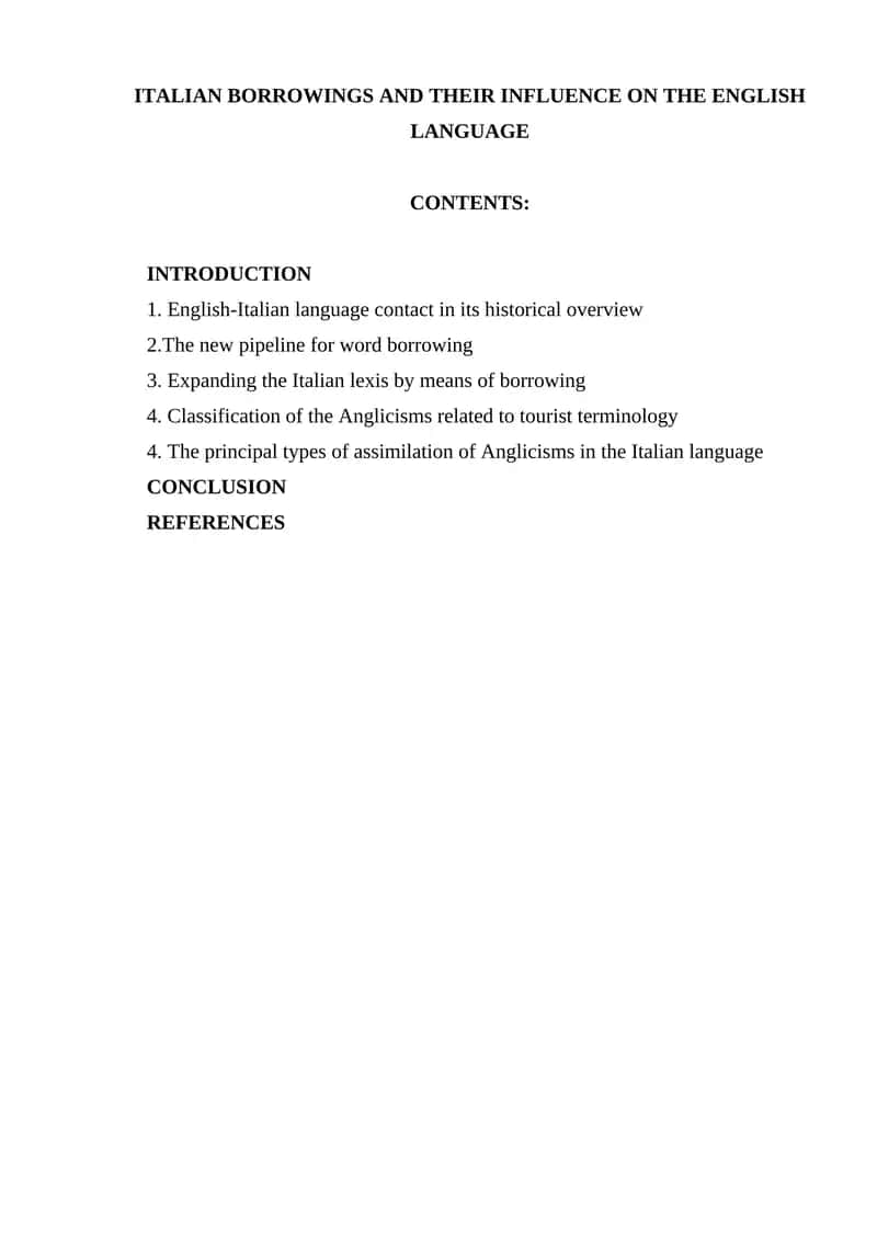 Italian Borrowings and Their Influence on the English Language 1