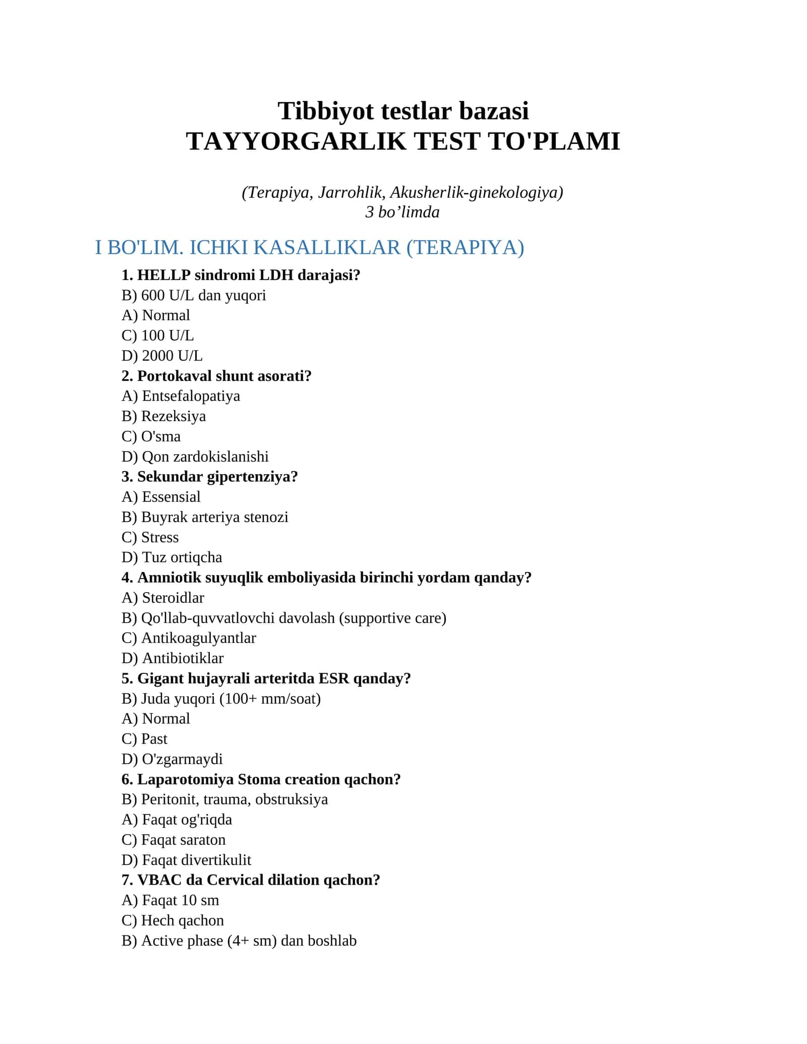 Tibbiyot testlar bazasi 1