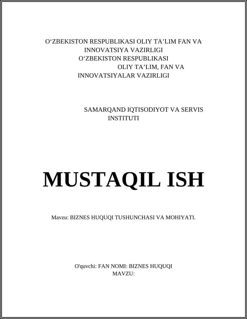 BIZNES HUQUQI TUSHUNCHASI VA MOHIYATI 1
