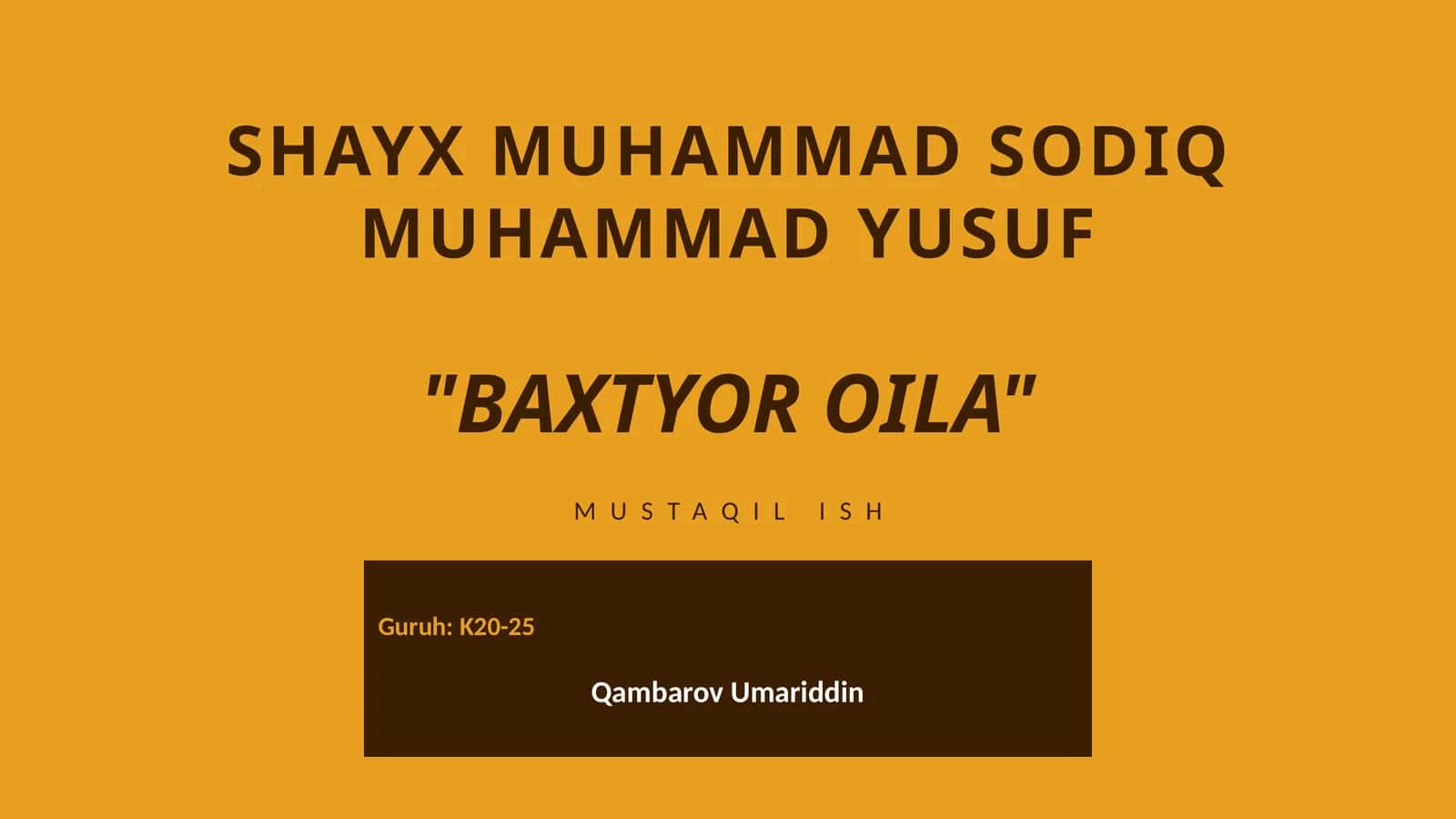 Shayx Muhammad Sodiq Muhammad Yusuf " Baxtiyor Oila "- kitobi tahlili 1