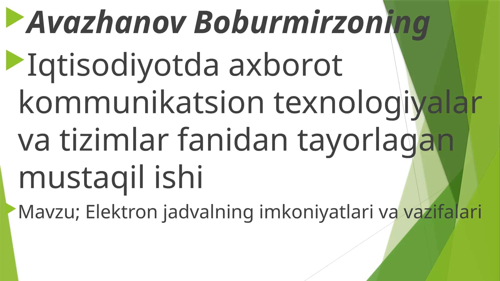 Elektron jadvalning imkoniyatlari va vazifalari 1