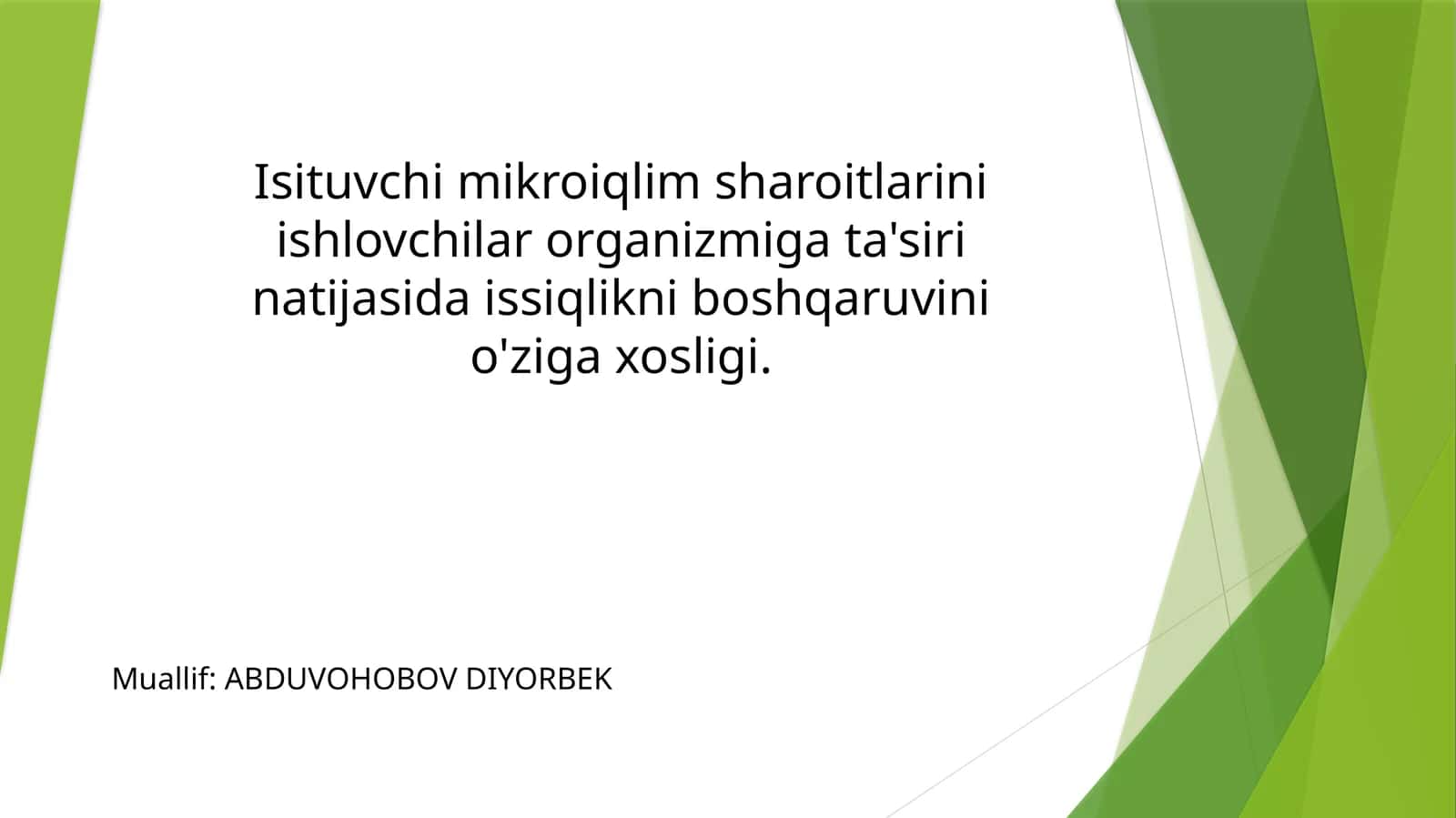 Isituvchi mikroiqlim sharoitlari natijasida issiqlikni boshqarish 1