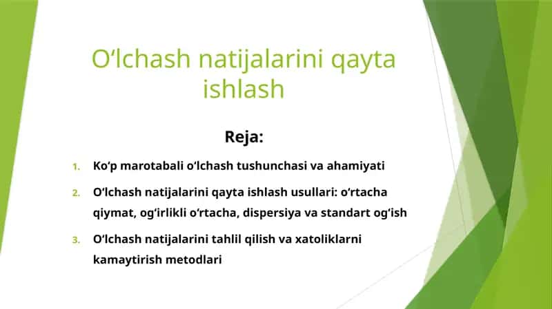 O‘lchash natijalarini qayta ishlash 1