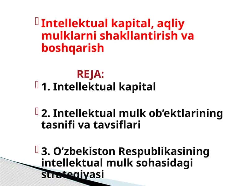 Intellektual kapital, aqliy mulklarni shakllantirish va boshqarish 1