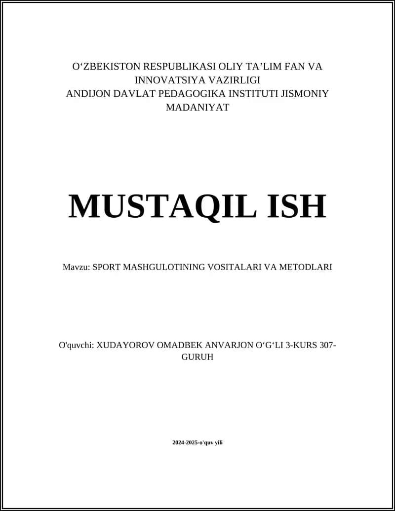 SPORT MASHGULOTINING VOSITALARI VA METODLARI 1
