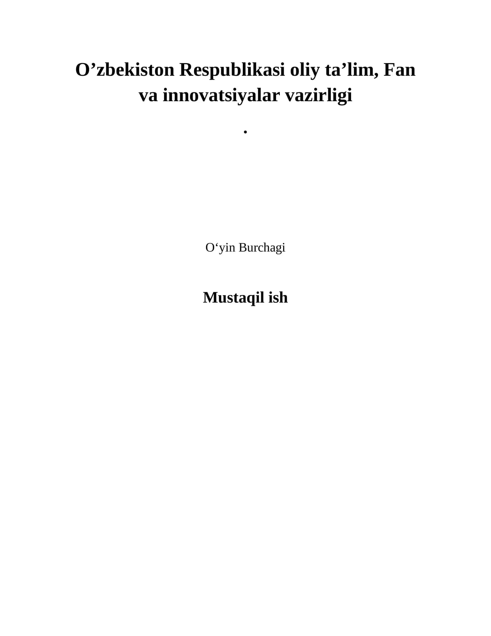 O’yin Burchagi 1