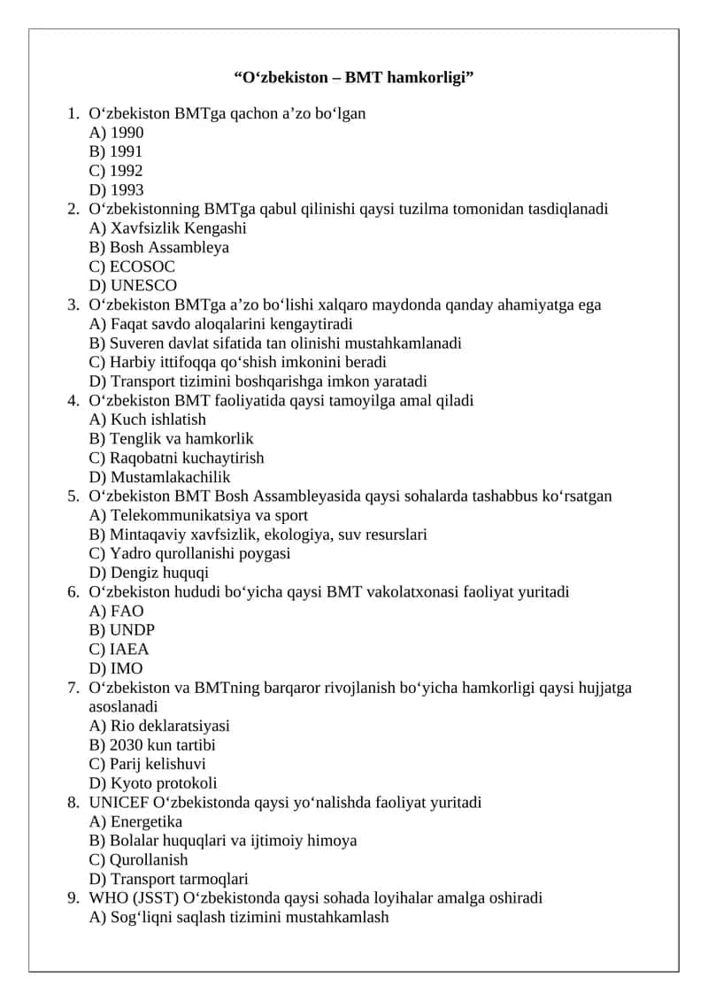 O‘zbekiston – BMT hamkorligi 1