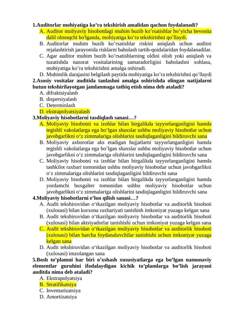 Audit fanidan test javoblari 1