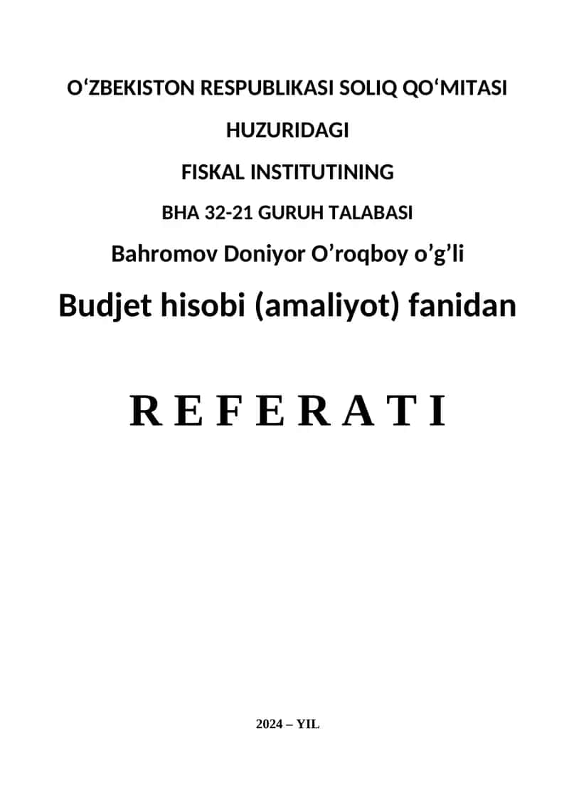 Budjet hisobi (amaliyot) fanidan 1