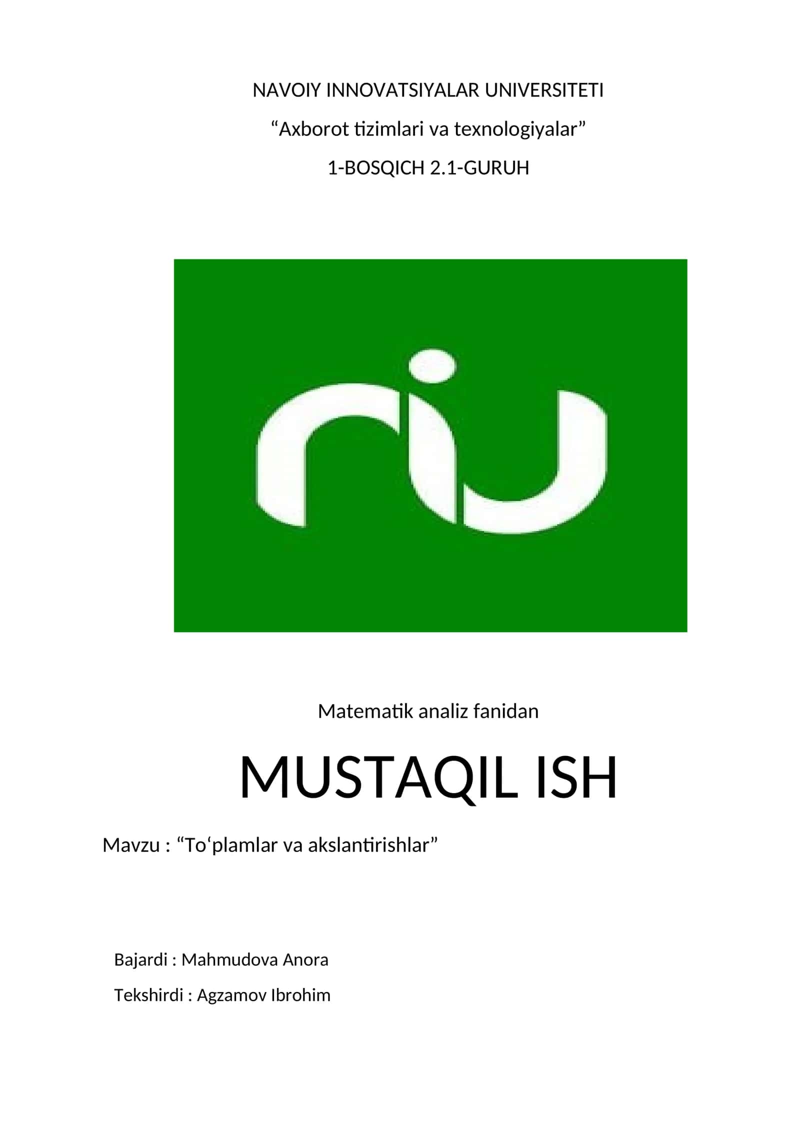 Toʻplamlar va akslantirishlar 1