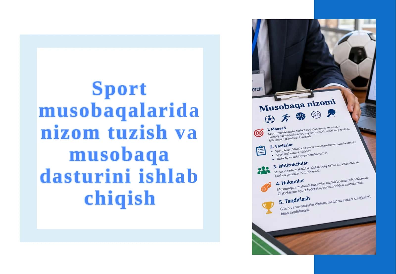 Sport musobaqalarida nizom tuzish va musobaqa dasturini ishlab chiqish. 1