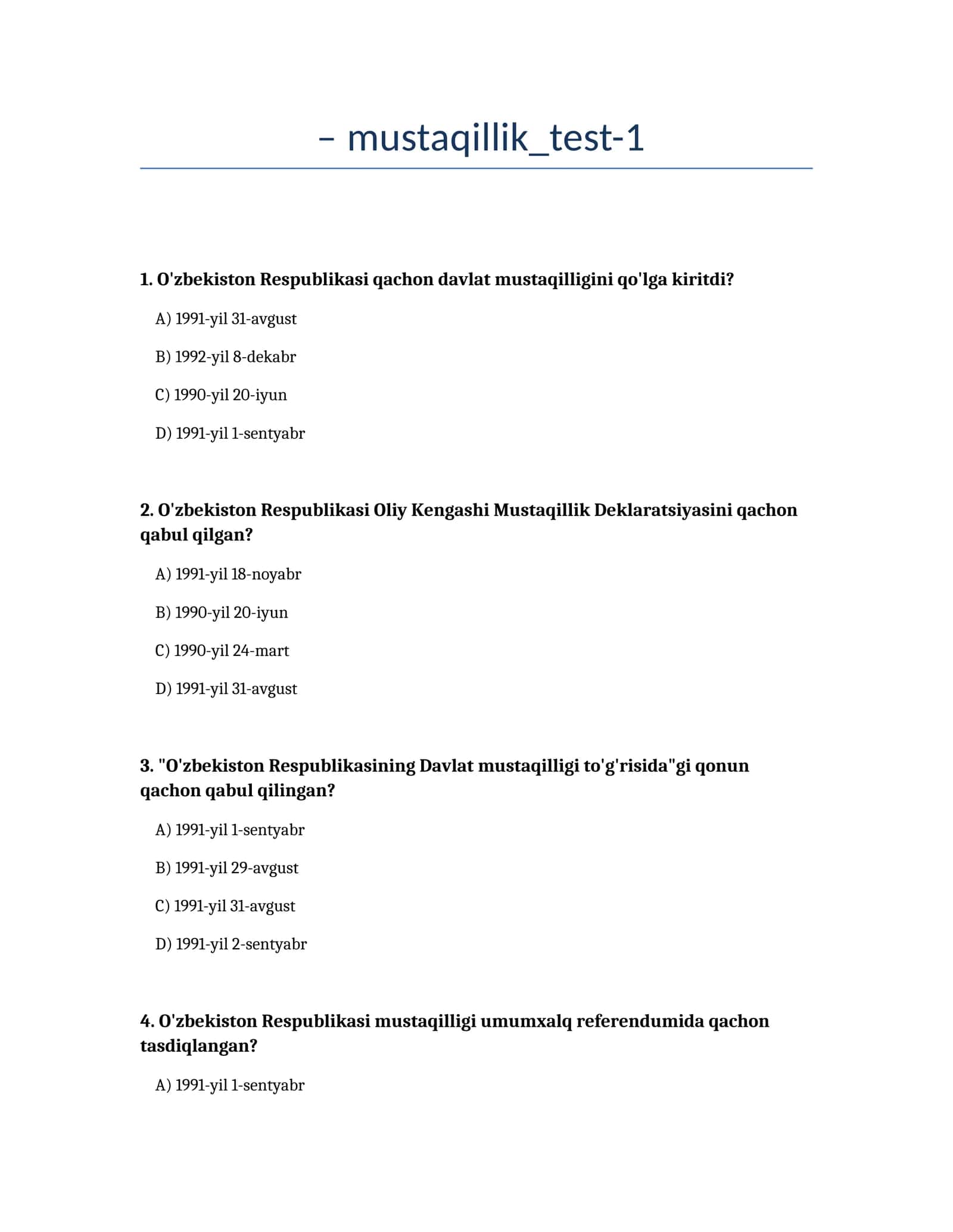 Mustaqillik Test-1 1
