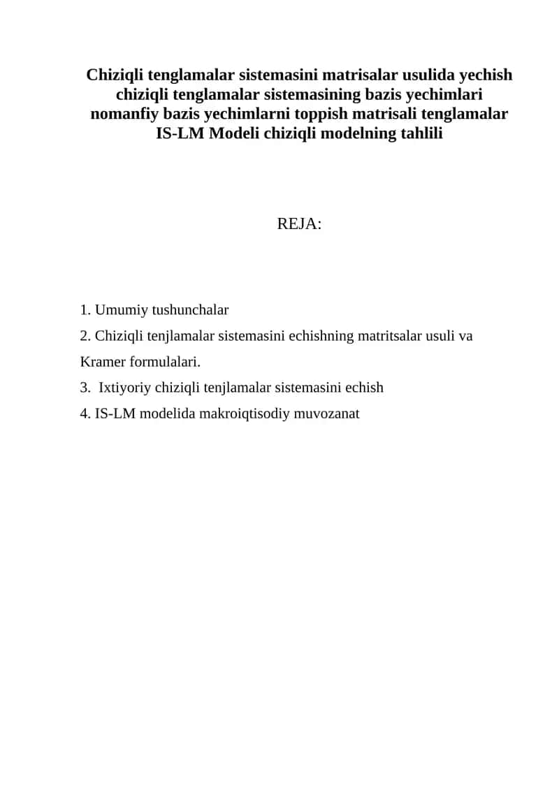 Chiziqli tenglamalar sistemasini yechish 1