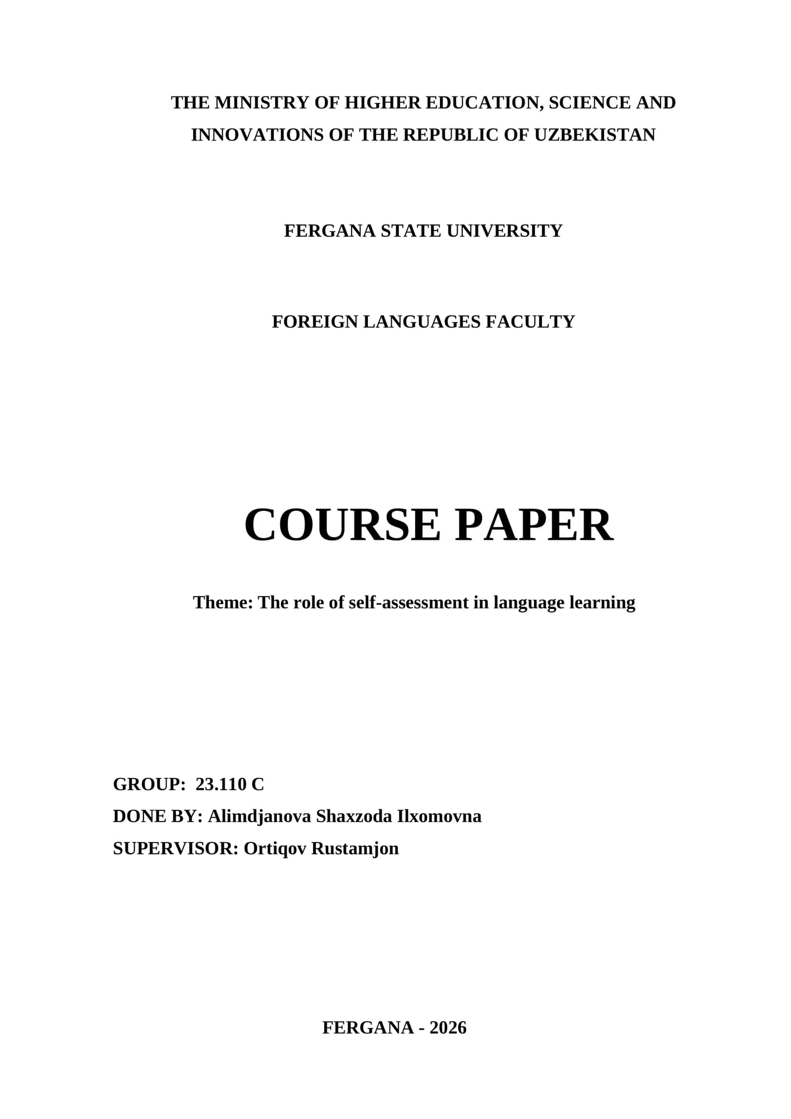 Self-assessment in Language Learning 1