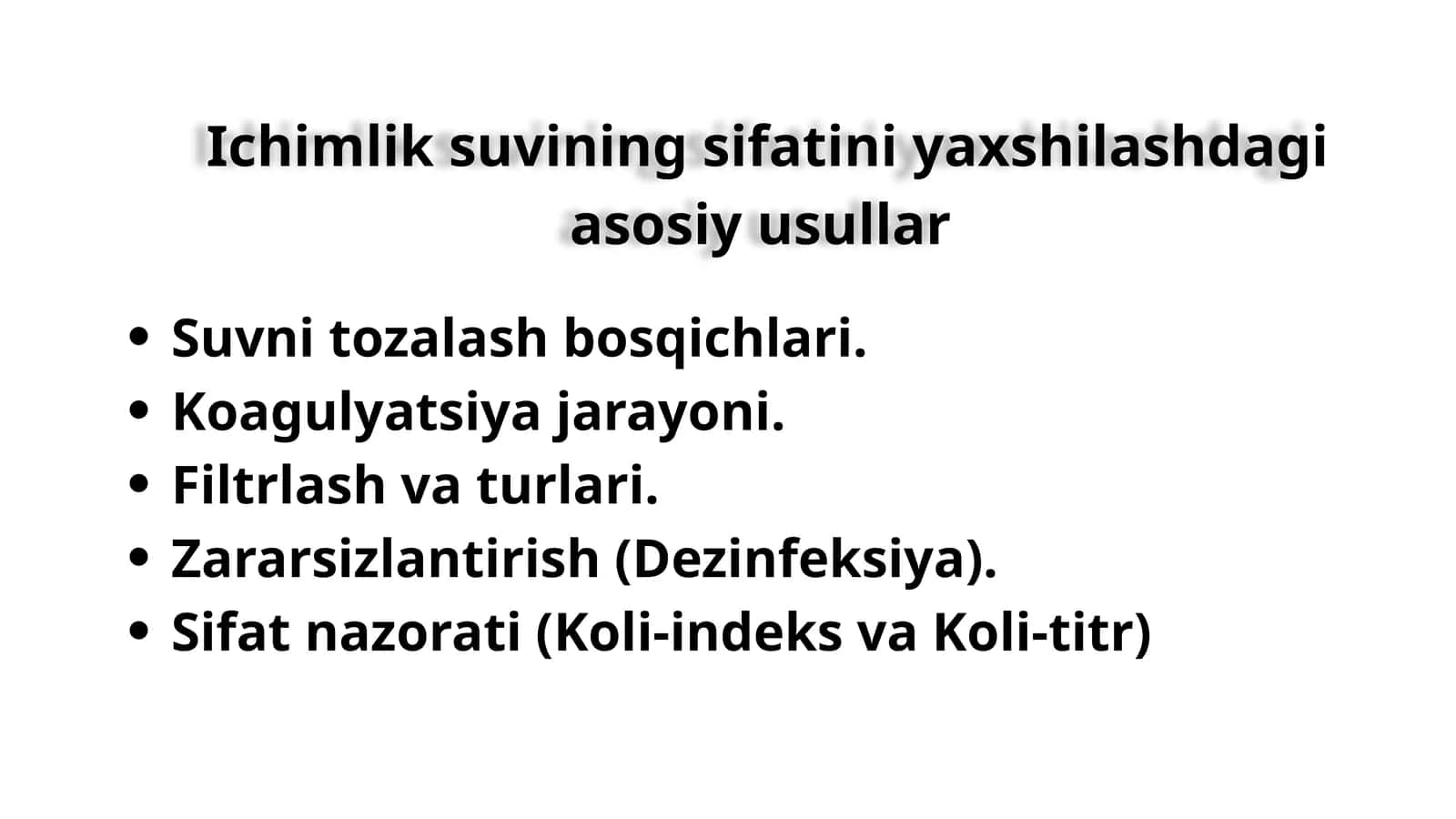 Suvni tozalash bosqichlari. Koagulyatsiya jarayoni 1