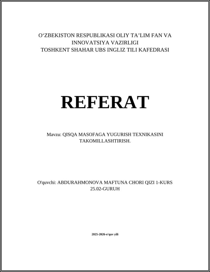 QISQA MASOFAGA YUGURISH TEXNIKASINI TAKOMILLASHTIRISH 1