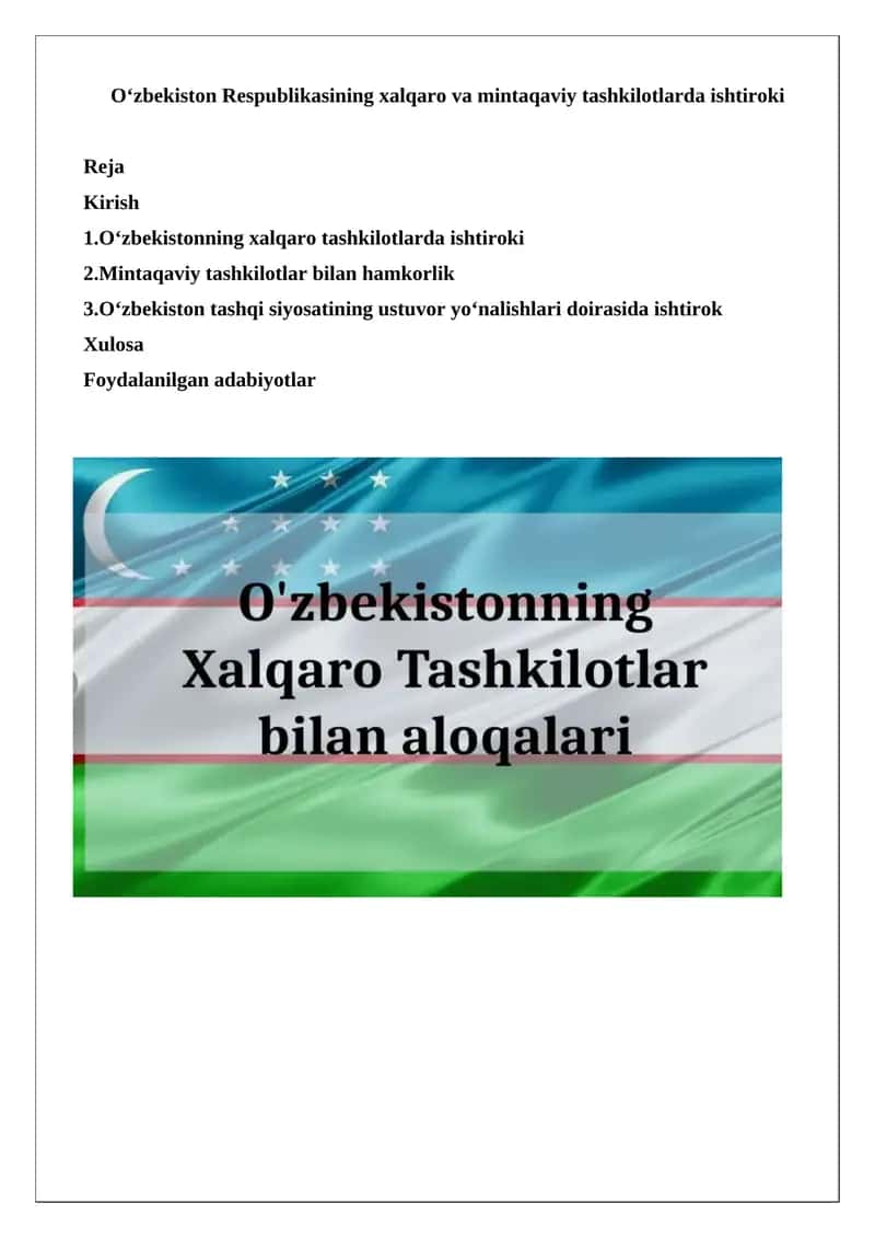 O‘zbekiston Respublikasining xalqaro va mintaqaviy tashkilotlarda ishtiroki 1