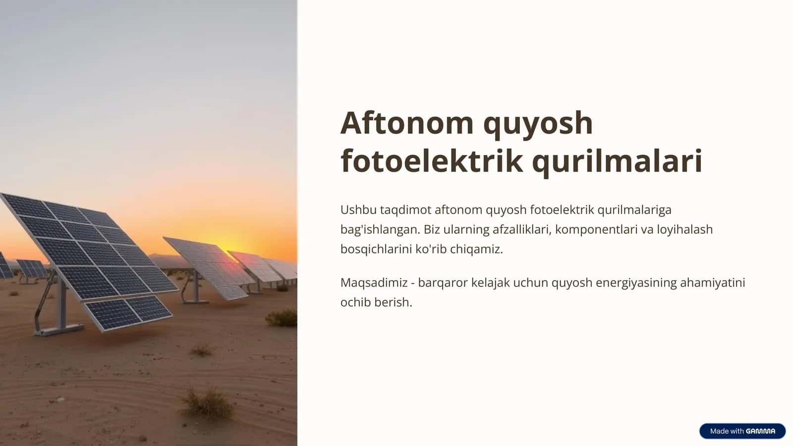 Aftonom quyosh fotoelektrik qurilmalari 1