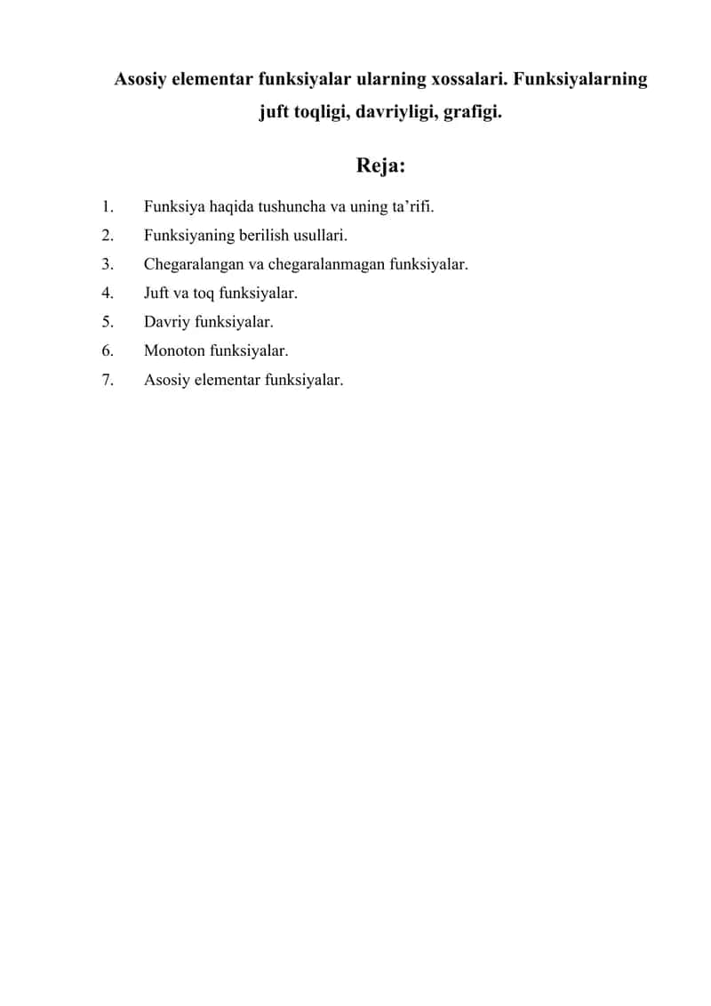 Asosiy elementar funksiyalar 1