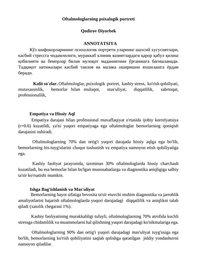 Oftalmologlarning psixalogik portreti 1