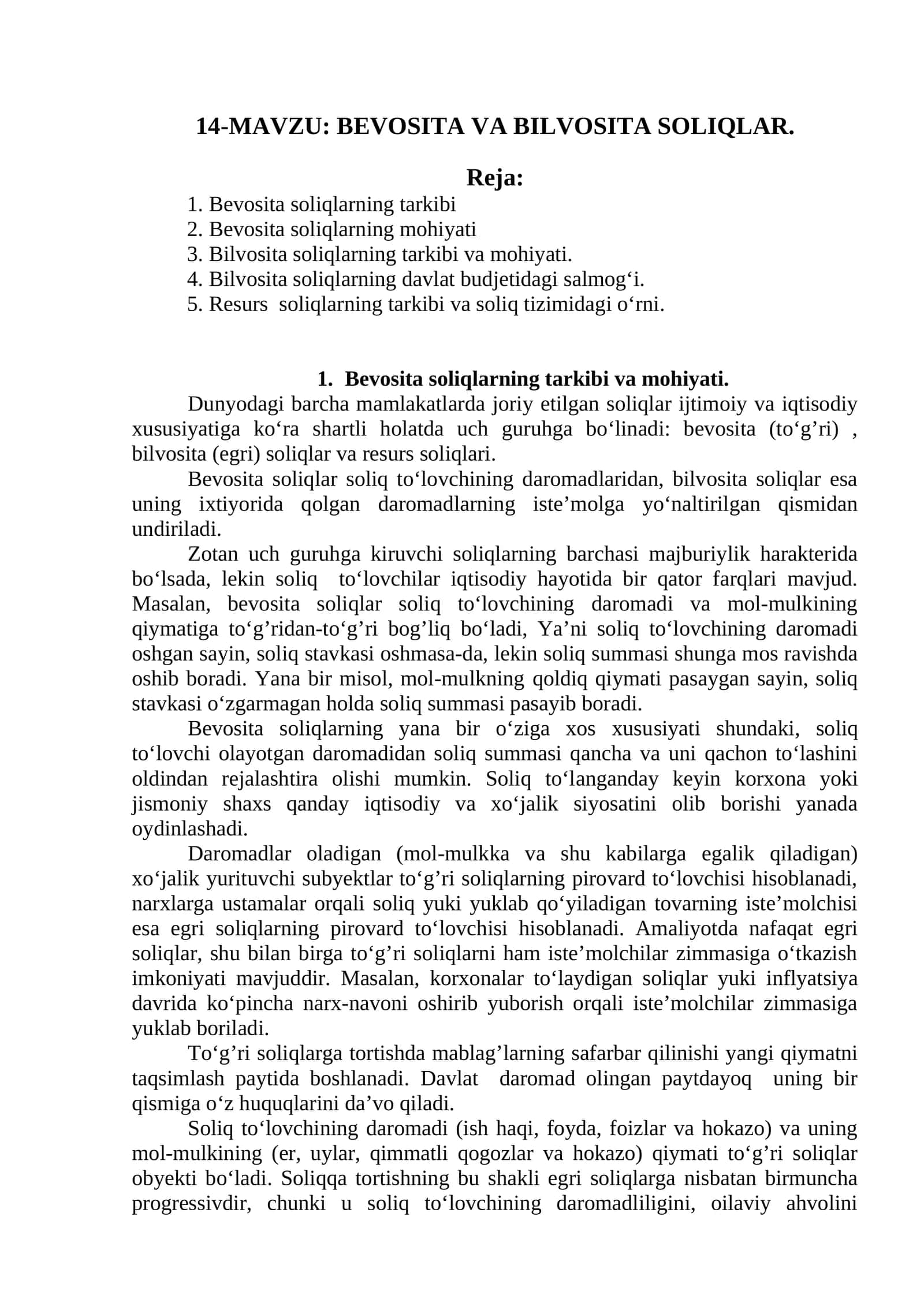 BEVOSITA VA BILVOSITA SOLIQLAR 1