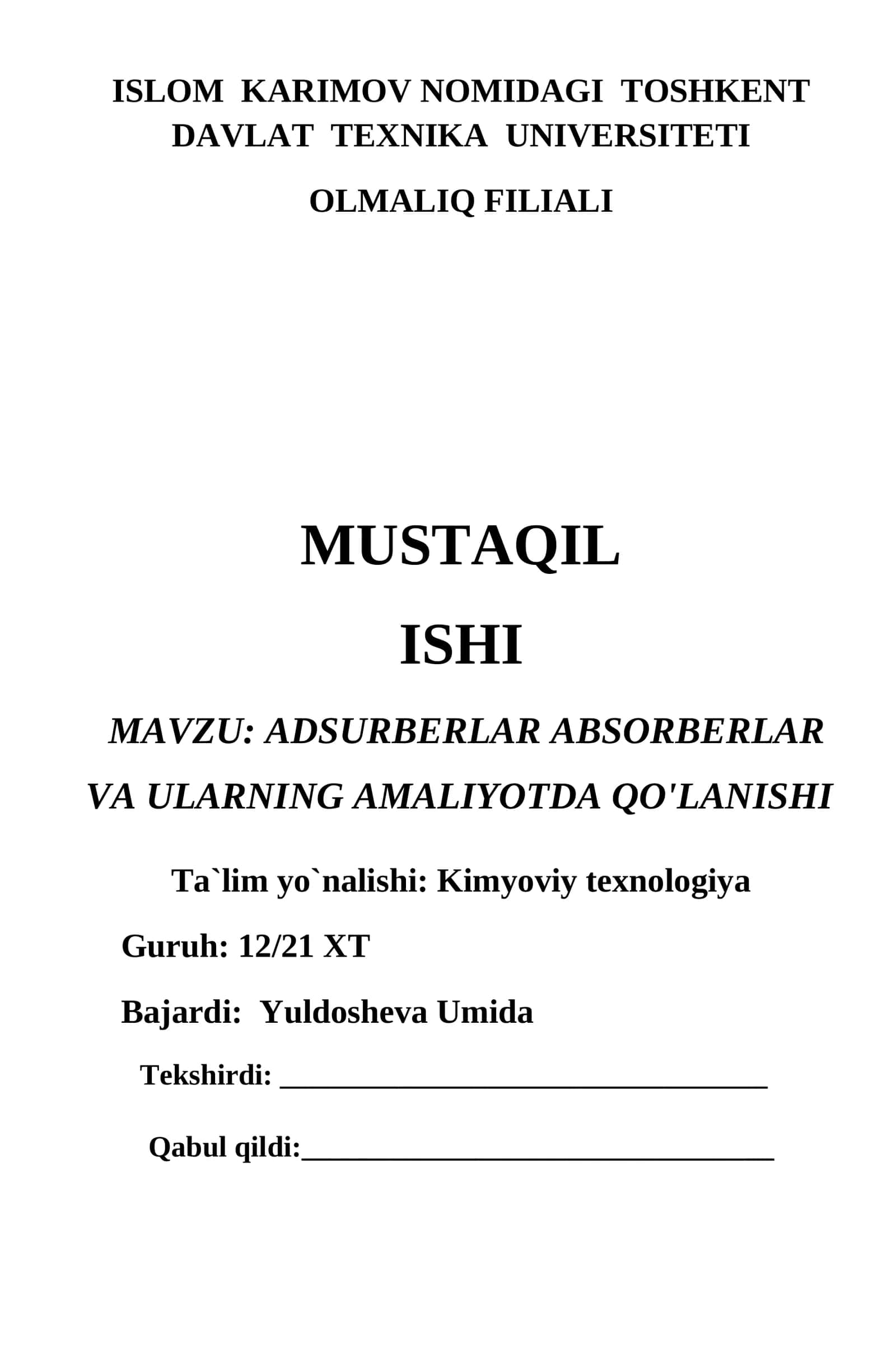 ADSURBERLAR ABSORBERLAR VA ULARNING AMALIYOTDA QO'LANISHI 1