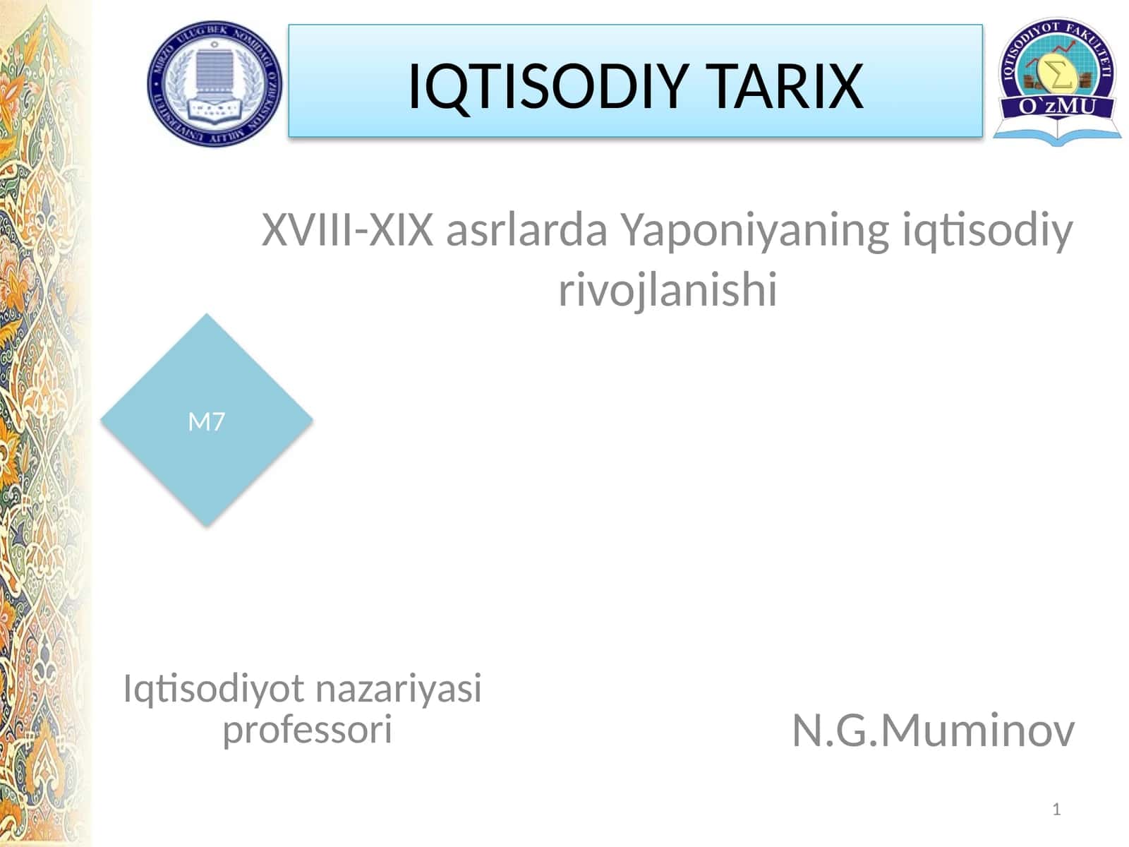 XVIII-XIX asrlarda Yaponiyaning iqtisodiy rivojlanishi 1