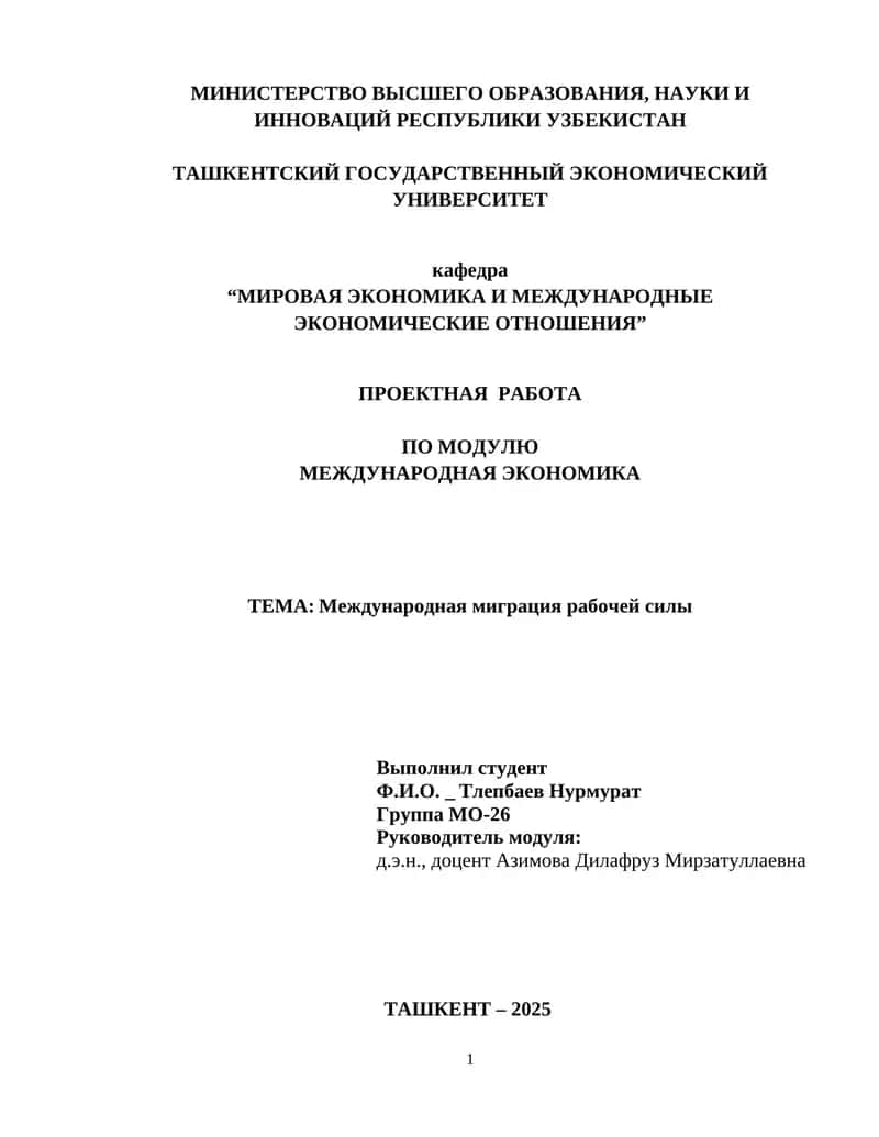 Международная миграция рабочей силы 1