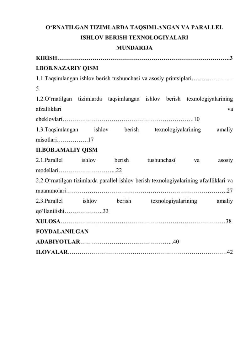 Taqsimlangan tizimlarda Taqsimlangan va Parallel ishlov berish texnologiyalari 1