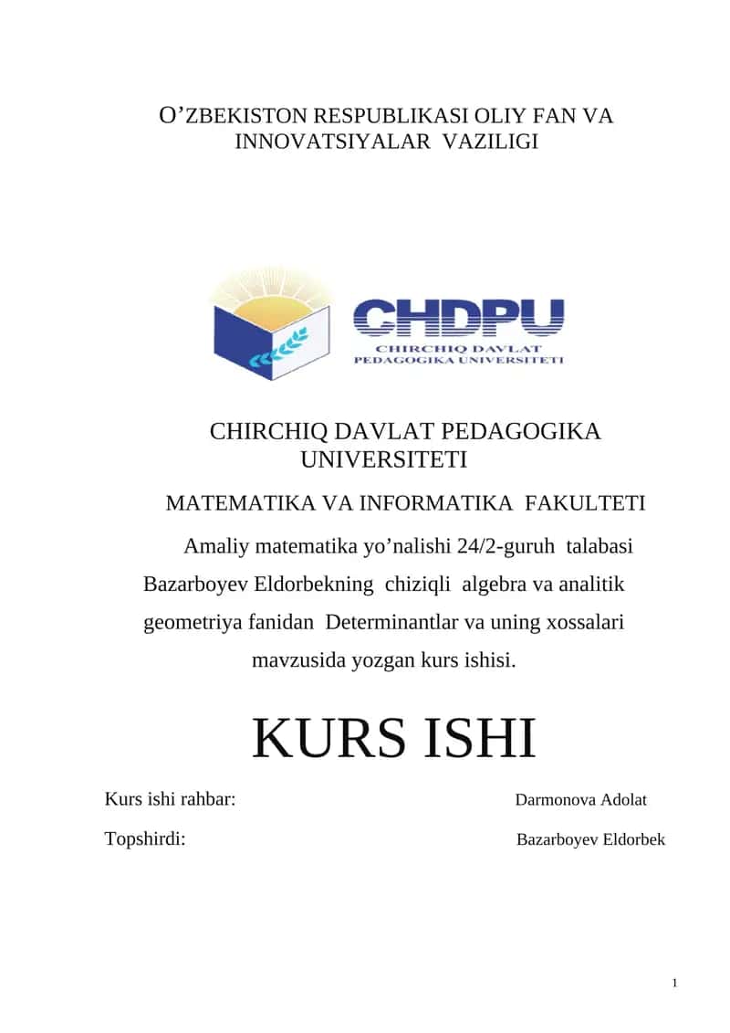 Determinantlar va uning xossalari 1