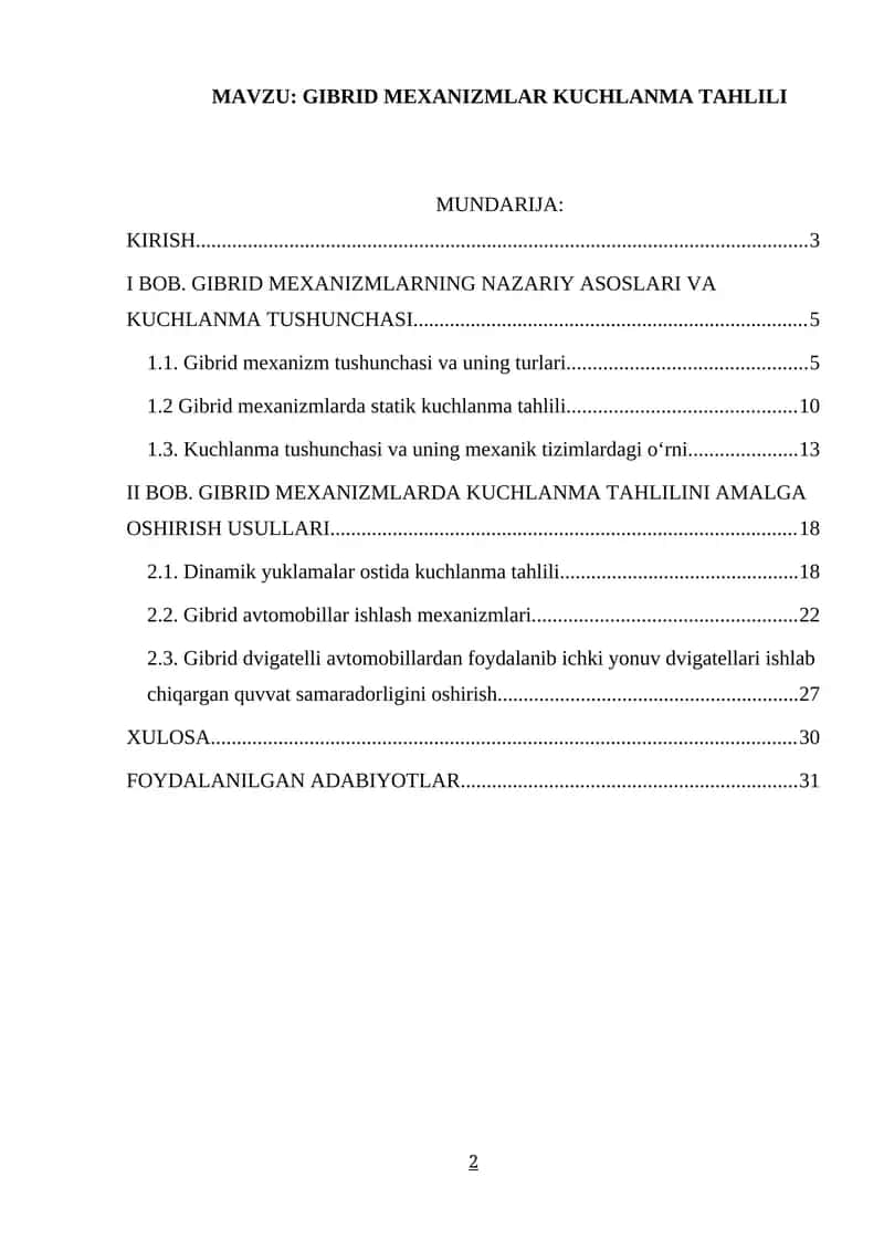 GIBRID MEXANIZMLAR KUCHLANMA TAHLILI 1