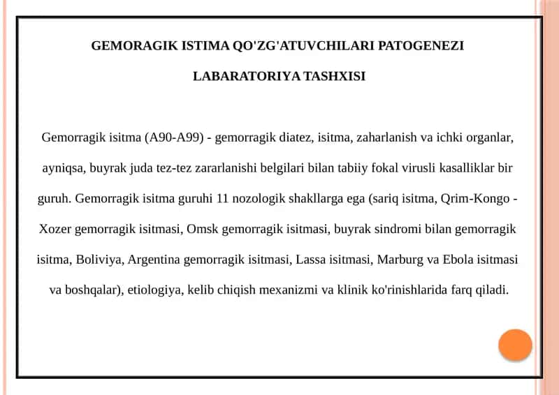 Gemorragikisitma Qo'zg'atuvchilari Patogenezi Labaratoriya Tashxisi 1