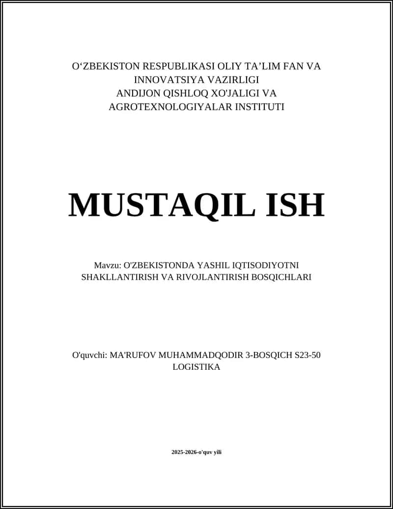 O'ZBEKISTONDA YASHIL IQTISODIYOTNI SHAKLLANTIRISH VA RIVOJLANTIRISH BOSQICHLARI 1