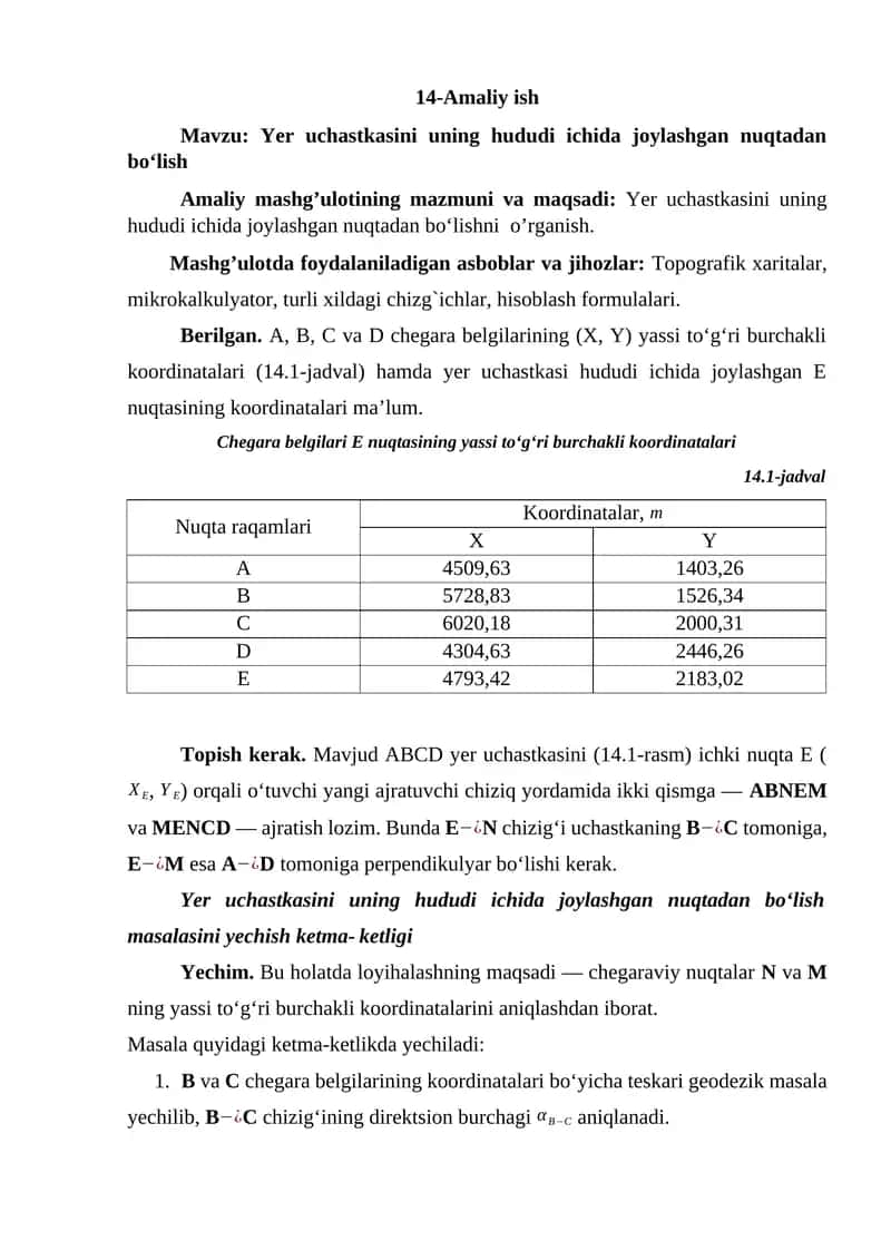 Yer uchastkasini uning hududi ichida joylashgan nuqtadan bo‘lish 1