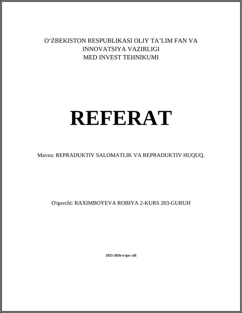 Reproduktiv Salomatlik va Huquq 1