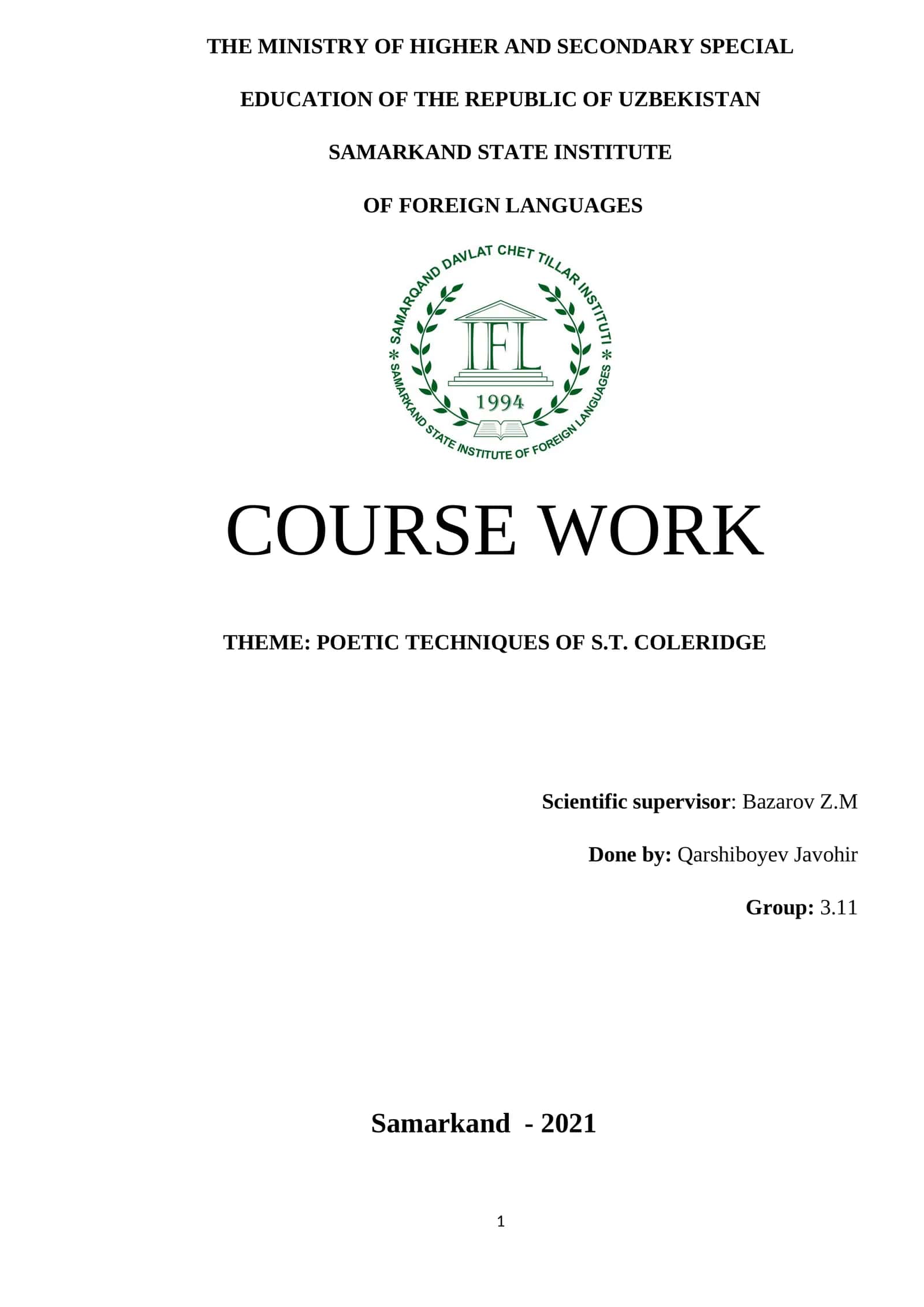 POETIC TECHNIQUES OF S.T. COLERIDGE 1