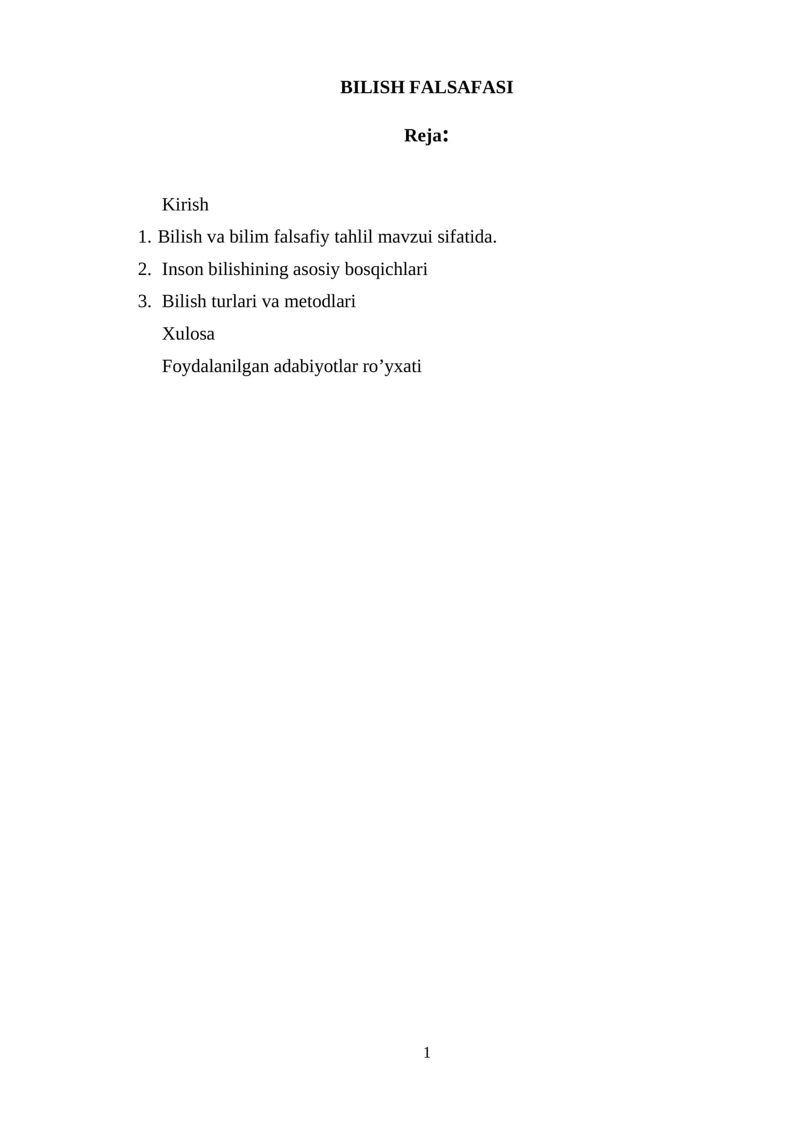 BILISH FALSAFASI 1