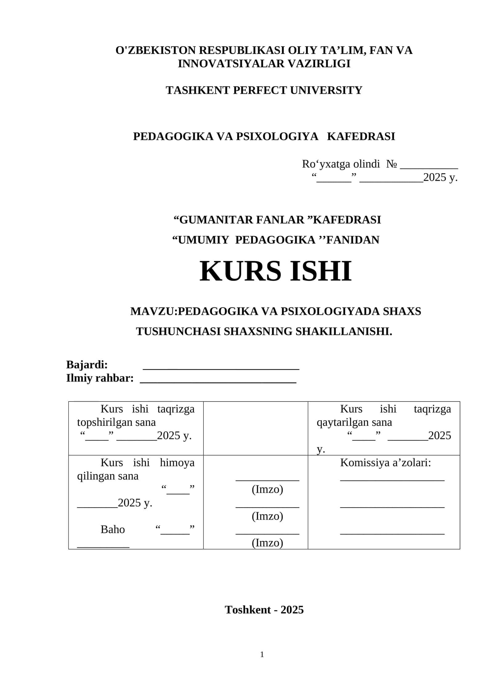 KURS ISHI: PEDAGOGIKA VA PSIXOLOGIYADA SHAXS TUSHUNCHASI SHAXSNING SHAKILLANISHI 1