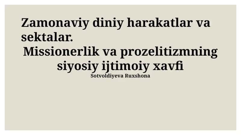 Zamonaviy diniy harakatlar va sektalar 1