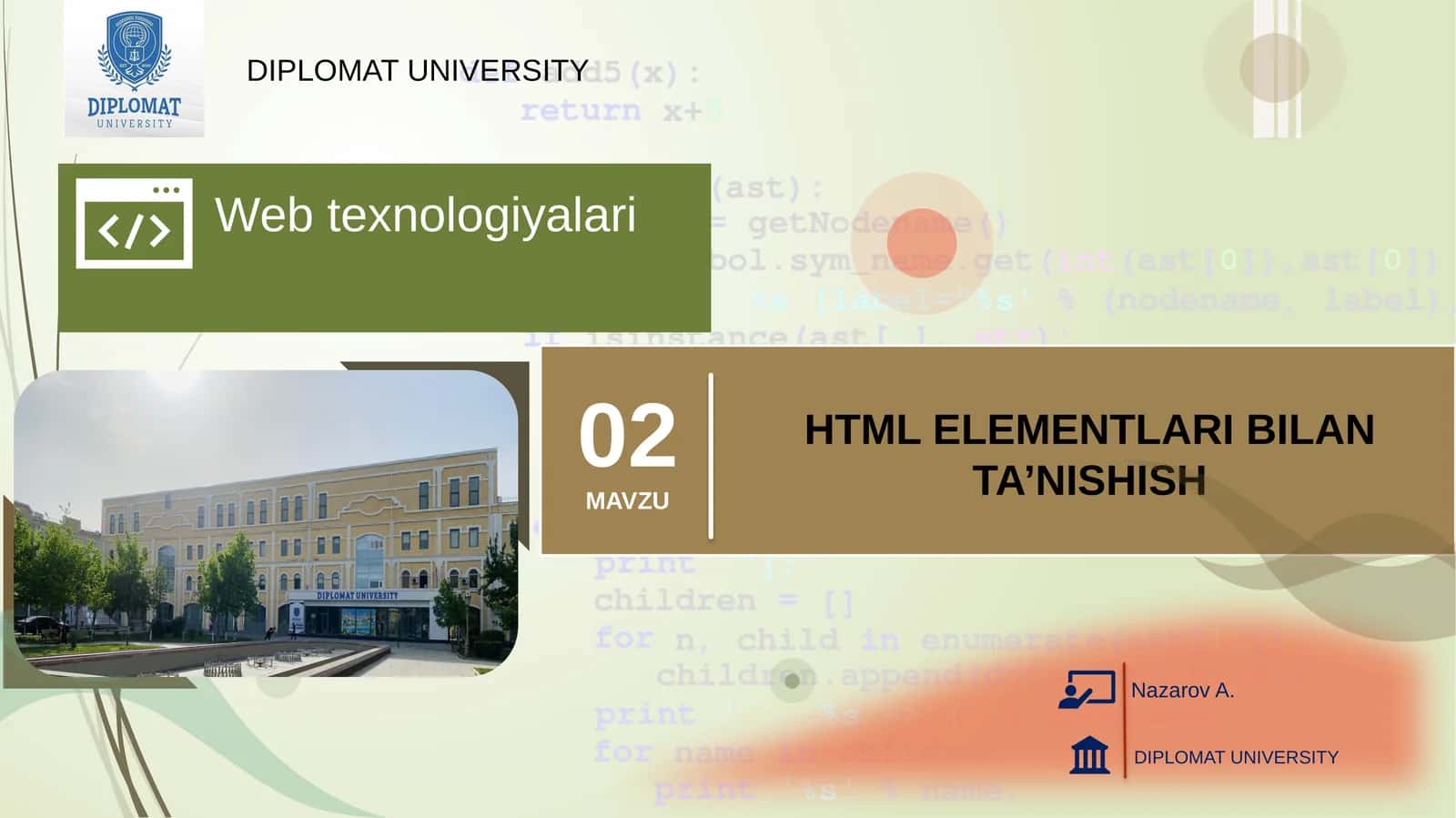HTML ELEMENTLARI BILAN TA’NISHISH 1