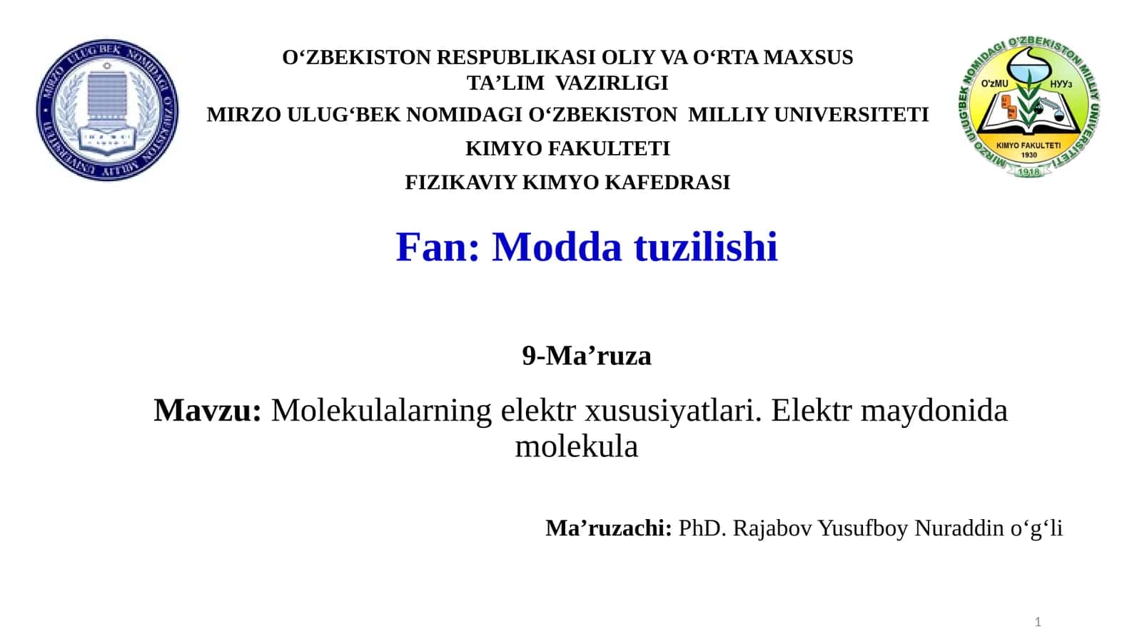 Molekulalarning elektrxususiyatlari 1
