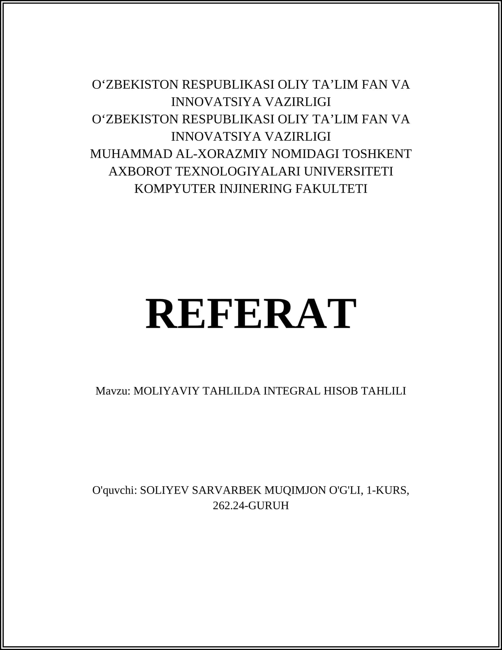MOLIYAVIY TAHLILDA INTEGRAL HISOB TAHLILI 1
