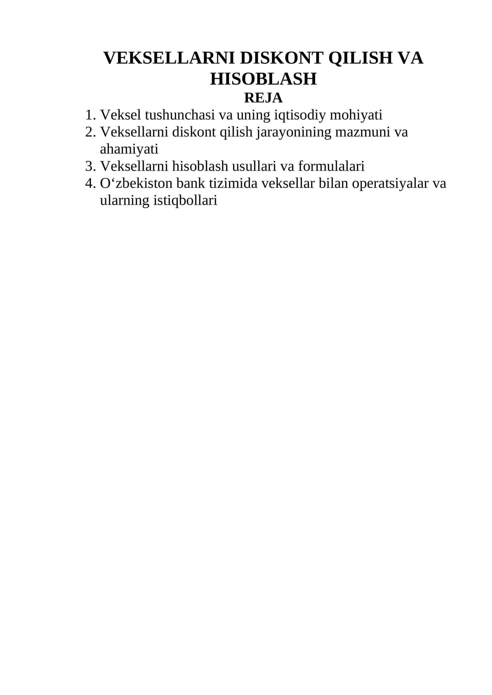 VEKSELLARNI DISKONT QILISH VA HISOBLASH 1
