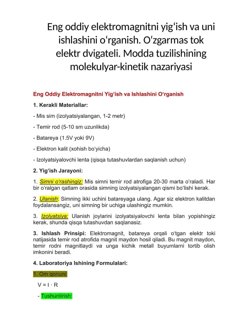 Elektromagnitni Yig‘ish va Ishlashini O‘rganish 1