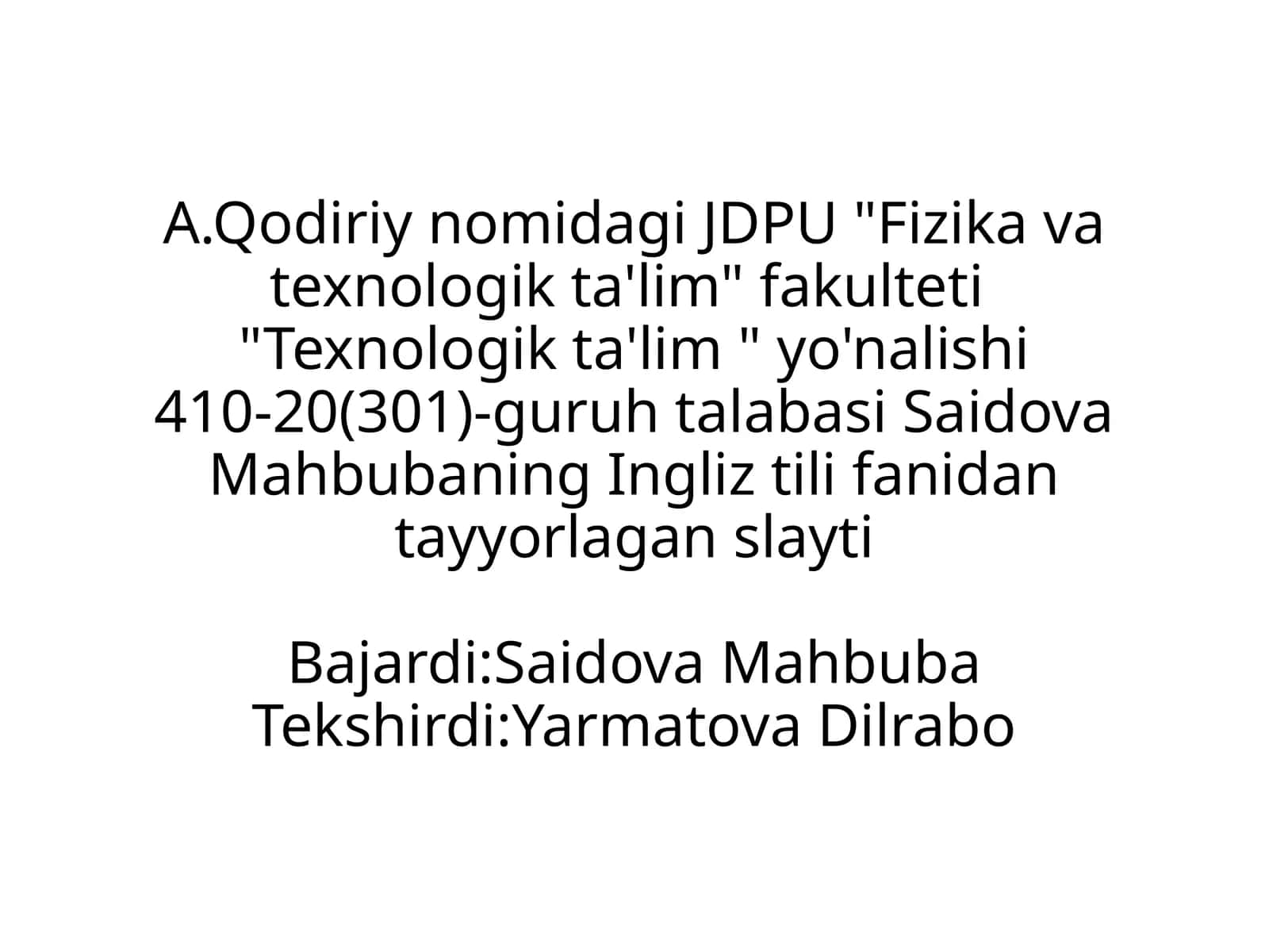 Ingliz tilidan slayd 1