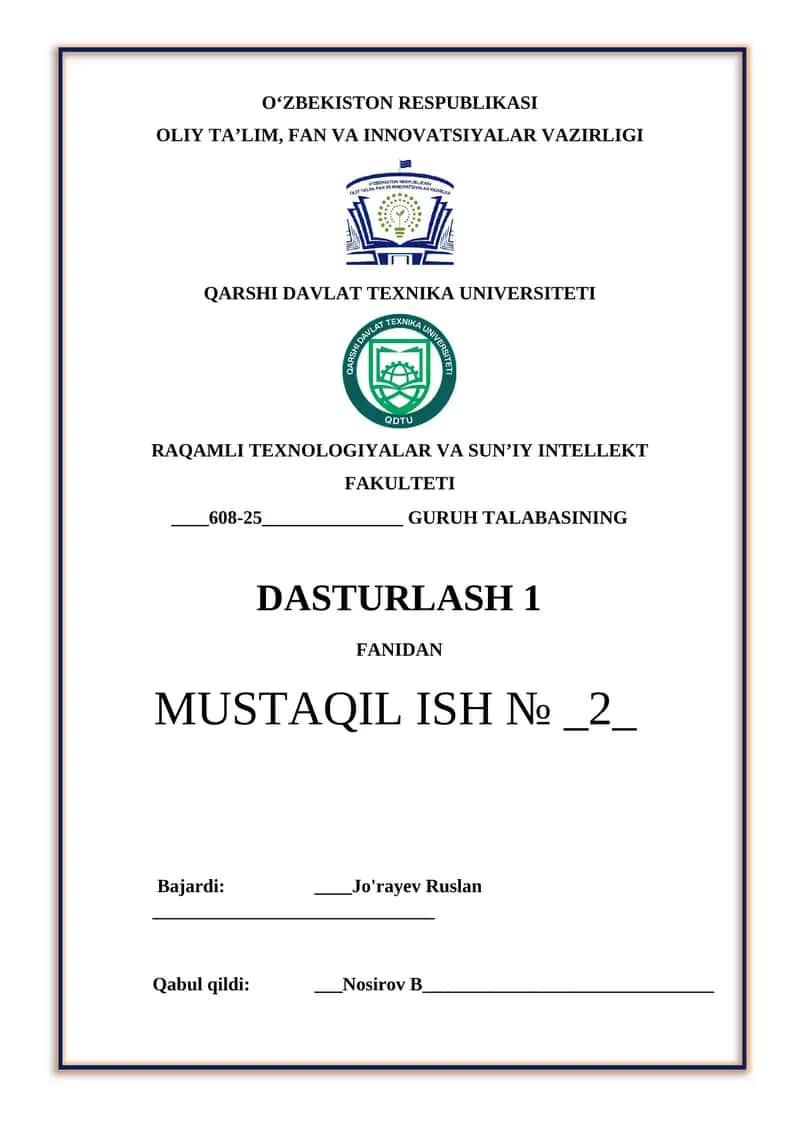 Massivlarni tashkil etish. 1