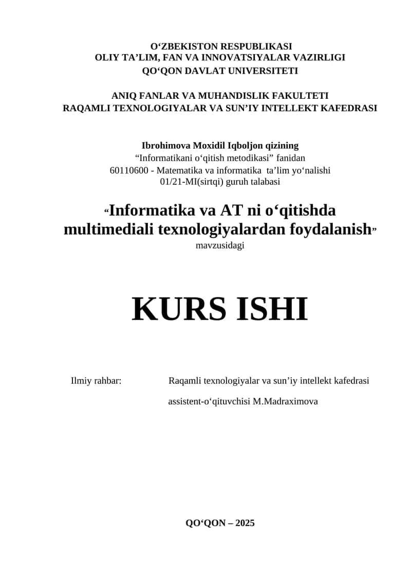 Informatika va AT ni o‘qitishda multimediali texnologiyalardan foydalanish” 1