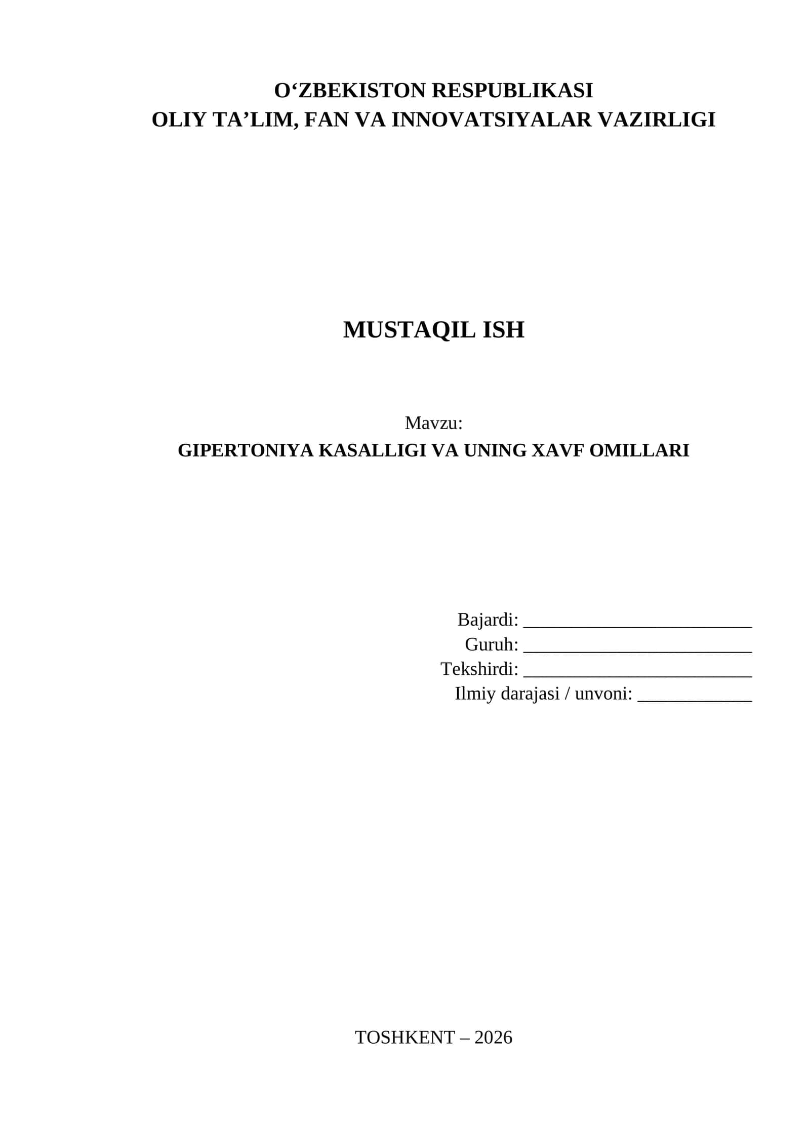 GIPERTONIYA KASALLIGI VA UNING XAVF OMILLARI 1